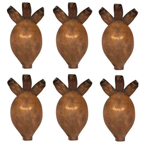 Set of Six Vintage Mid Century Modern Copper Pineapple Candle Wall Sconce Light Reflector Covers