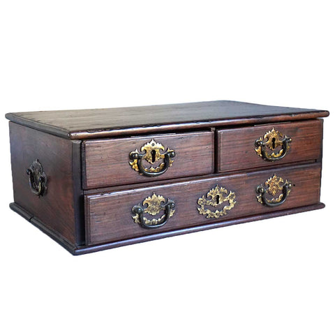 Heavy Anglo Indian Chippendale Brass Mounted Rosewood Desk Box