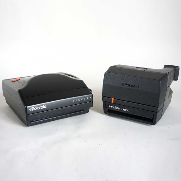 Two Vintage American Polaroid Instant OneStep Flash and Spectra Cameras