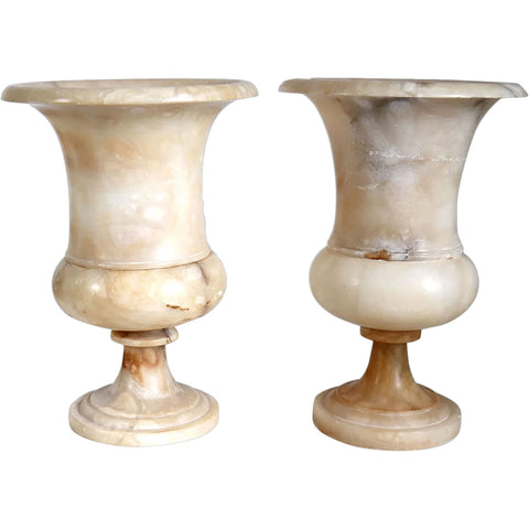 Pair Italian Neoclassical Alabaster Urns