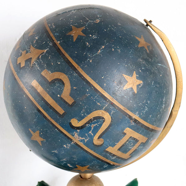 Pair American F. Mc. Dermott Masonic Painted Wood and Gesso Celestial and Terrestrial Globes