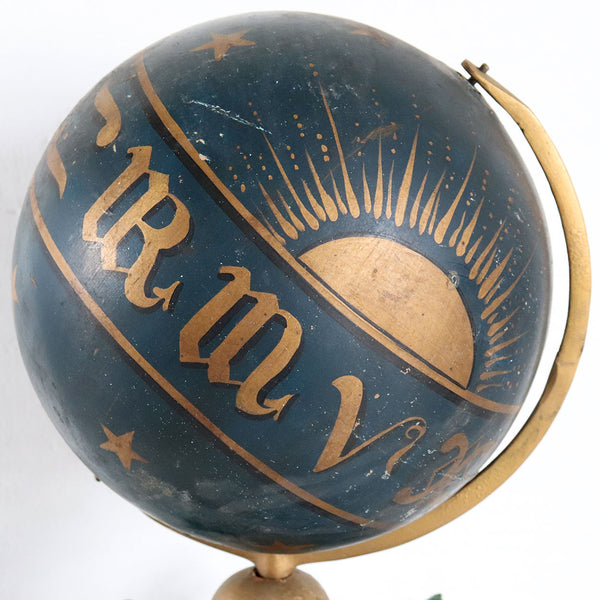 Pair American F. Mc. Dermott Masonic Painted Wood and Gesso Celestial and Terrestrial Globes