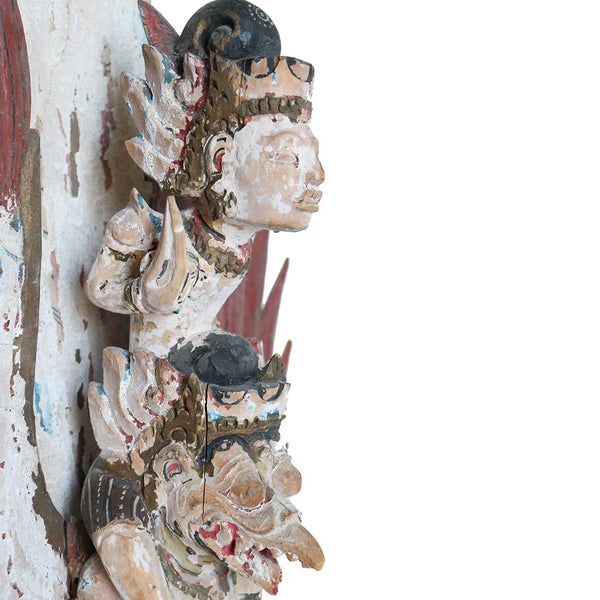 Vintage Indonesian Balinese Painted Teak Vishnu Riding Garuda Deity Carving