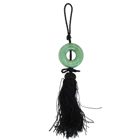 Vintage Chinese Green Stone Pi Disc Tassel Amulet Pendant