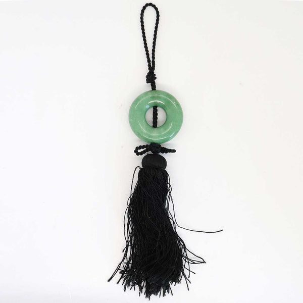 Vintage Chinese Green Stone Pi Disc Tassel Amulet Pendant