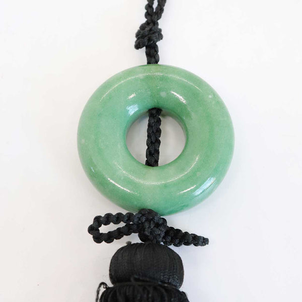 Vintage Chinese Green Stone Pi Disc Tassel Amulet Pendant