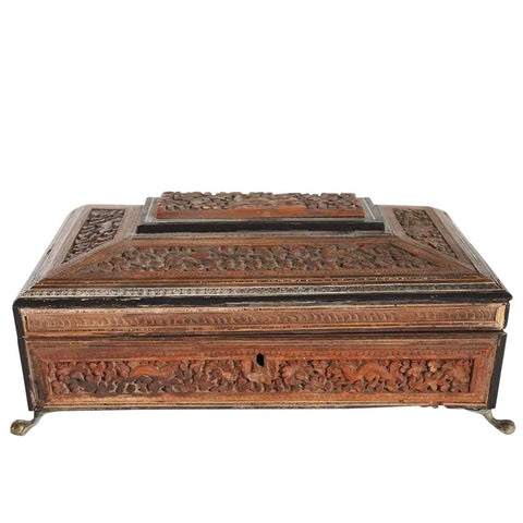 Anglo Indian Vizagapatam Brass Mounted Sandalwood and Mosaic Desk Box