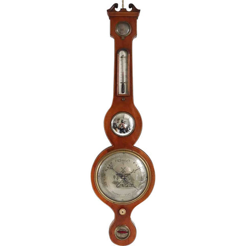 English Georgian Mahogany Veneer Inlaid Five-Dial Banjo/Wheel Barometer