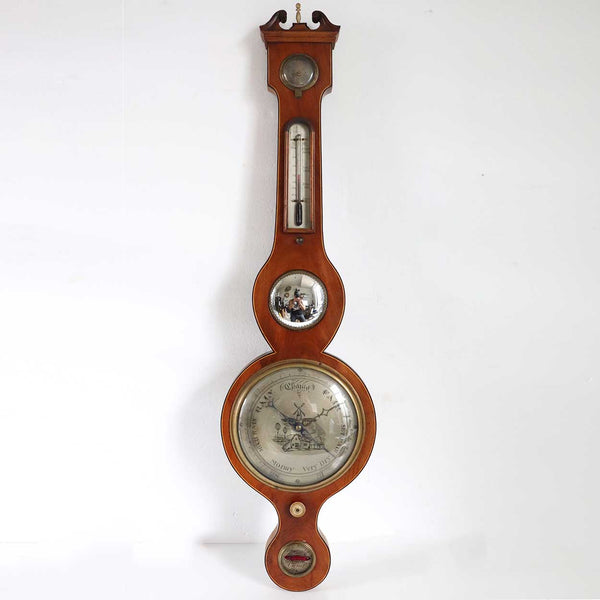 English Georgian Mahogany Veneer Inlaid Five-Dial Banjo/Wheel Barometer