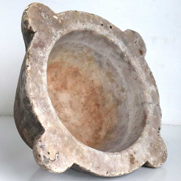 Large French Heavy Marble Four-Handle Mortar