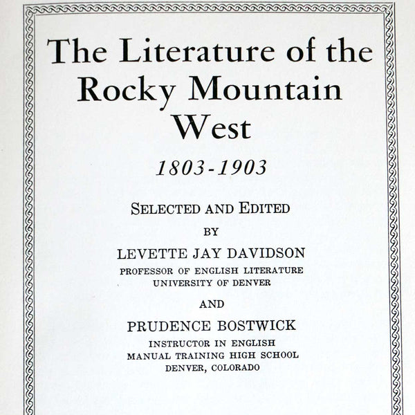 Vintage Signed Book: The Literature of the Rocky Mountain West 1803-1903 by Levette J. Davidson