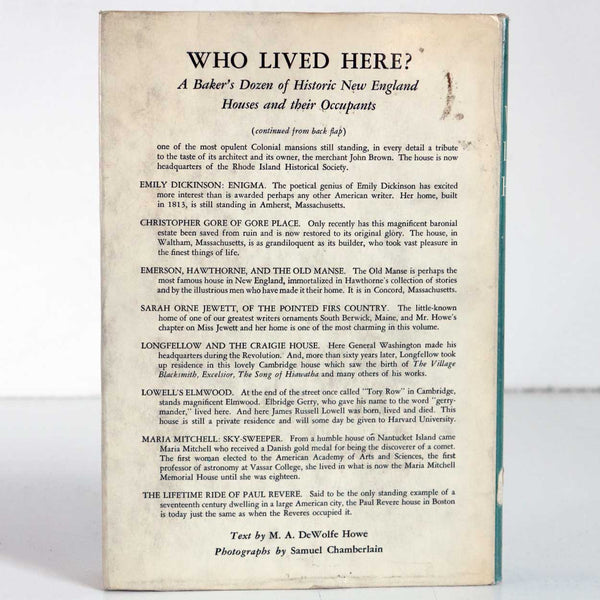 Vintage Book: Who Lived Here? by M. A. De Wolfe Howe & Samuel Chamberlain