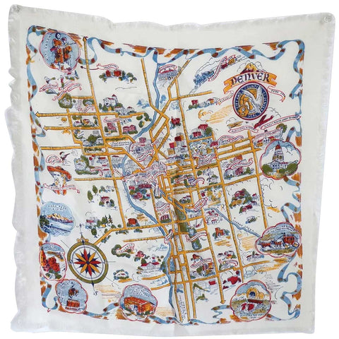 Vintage American Denver Silk Souvenir Map Woman's Fringed Scarf