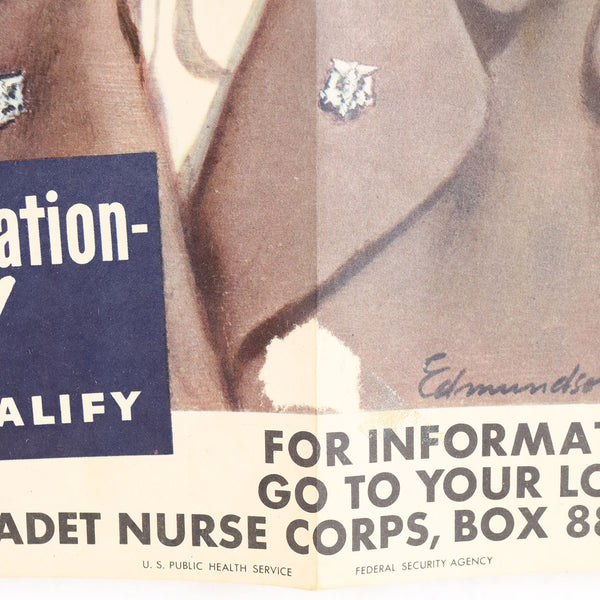 American CAROLYN EDMUNDSON Offset Lithograph Poster, World War II U.S. Cadet Nurses Corps