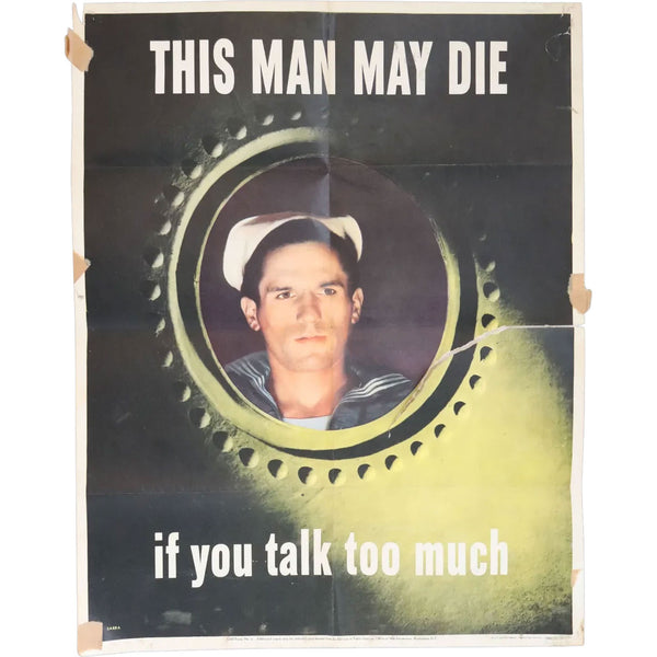 American VALENTINO SARRA World War II Propaganda Offset Lithograph Poster, This Man May Die