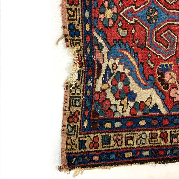 Small Red and Blue Wool Hand Woven Rug