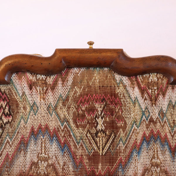 Rare French Walnut Flame Stitch Embroidery Fireplace Screen / Firewall