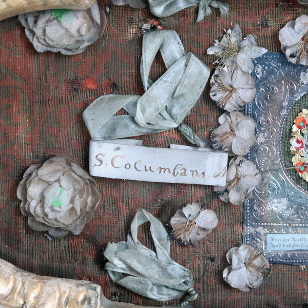 Rare Italian Painted, Giltwood, Glass and Mixed Media Reliquary Shrine Vitrine