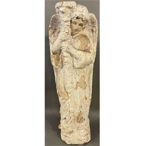 [RESTORE] French White Painted Terracotta Angel with Torch Garden Statue