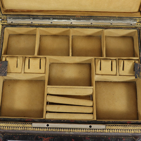 French Japonisme Tooled Cordoba Leather Jewelry Casket Box