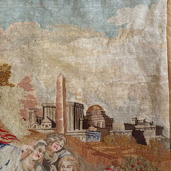 Large English Woolwork Needlepoint Tapestry, Moses in the Bulrushes