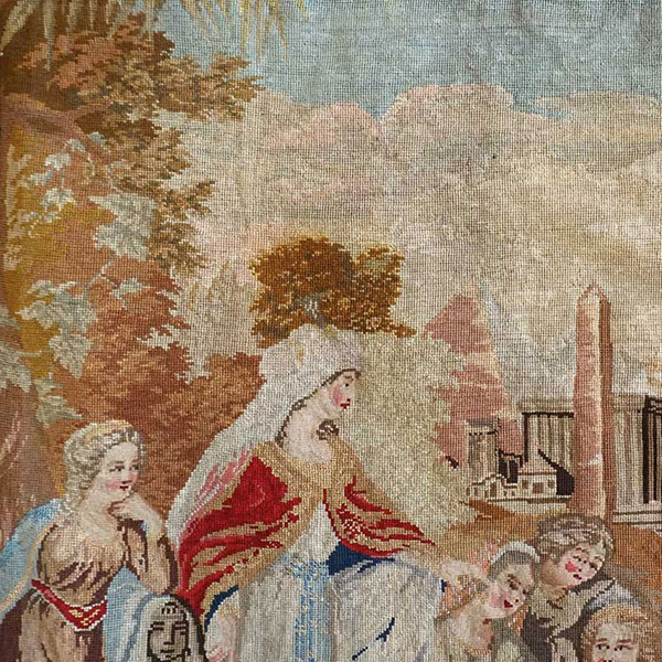 Large English Woolwork Needlepoint Tapestry, Moses in the Bulrushes