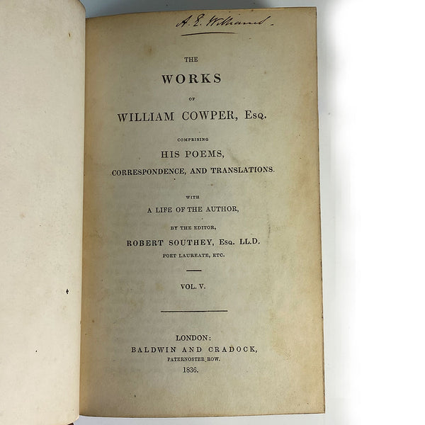 Set of Four Leather Books: The Works of William Cowper, Esq. by Robert Southey