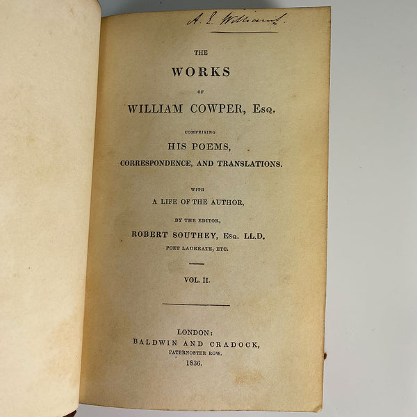 Set of Four Leather Books: The Works of William Cowper, Esq. by Robert Southey