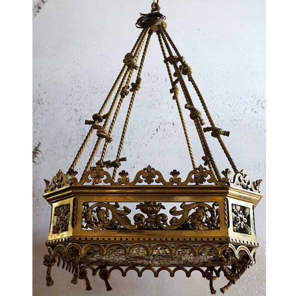 Fine Large French Gilt Bronze and Beaded Hanging Eight-Light Pendant Light