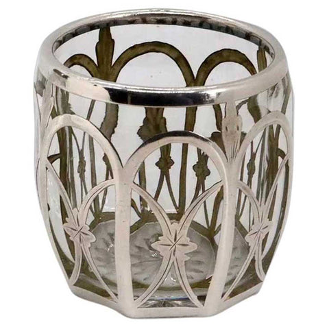 American Heisey Silver Overlay Glass Toothpick Holder