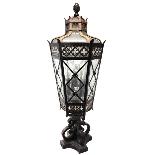 American Fine Art Lamps Chateau Brass and Glass Five-Light Outdoor Post Lantern