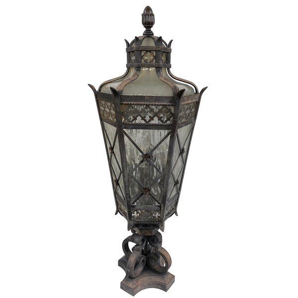 American Fine Art Lamps Chateau Brass and Glass Five-Light Outdoor Post Lantern
