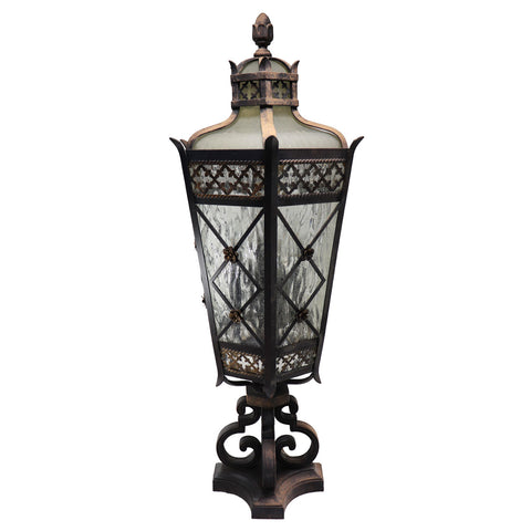 American Fine Art Lamps Chateau Brass and Glass Five-Light Outdoor Post Lantern