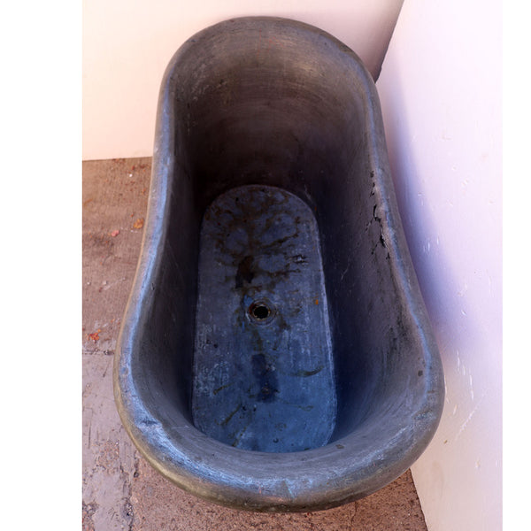 French Patinated Copper Double-End Bateau Bathtub and Brass Faucet