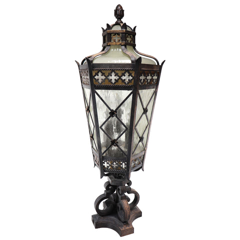 American Fine Art Lamps Chateau Brass and Glass Five-Light Outdoor Post Lantern