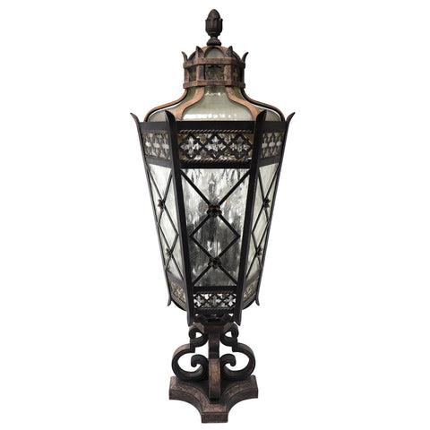 American Fine Art Lamps Chateau Brass and Glass Five-Light Outdoor Post Lantern