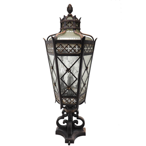 American Fine Art Lamps Chateau Brass and Glass Five-Light Outdoor Post Lantern