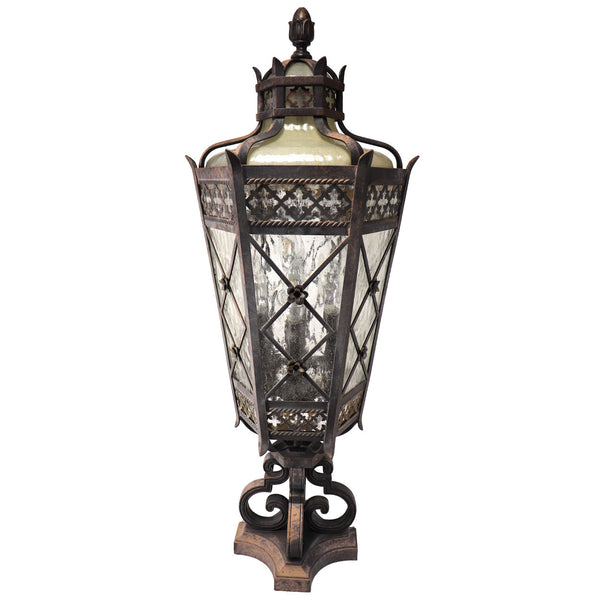 American Fine Art Lamps Chateau Brass and Glass Five-Light Outdoor Post Lantern