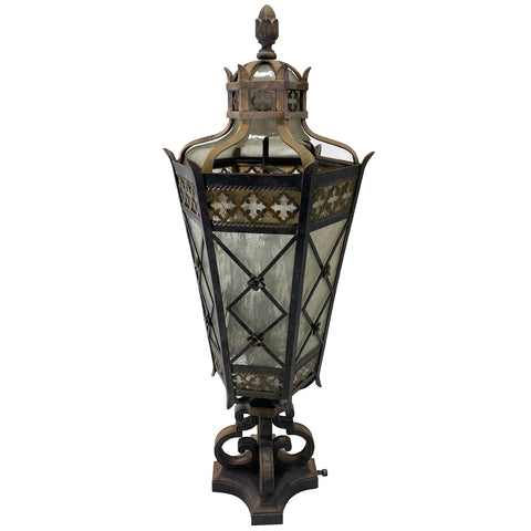 American Fine Art Lamps Chateau Brass and Glass Five-Light Outdoor Post Lantern (broken glass)