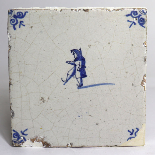Set of Six Dutch Delft Blue and White Pottery Square Figural Tiles