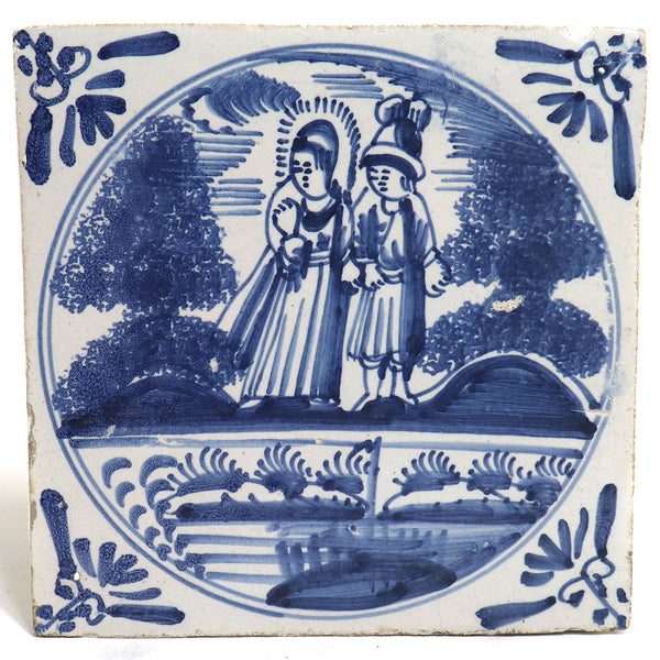 Set of Six Dutch Delft Blue and White Pottery Square Religious Scene Tiles