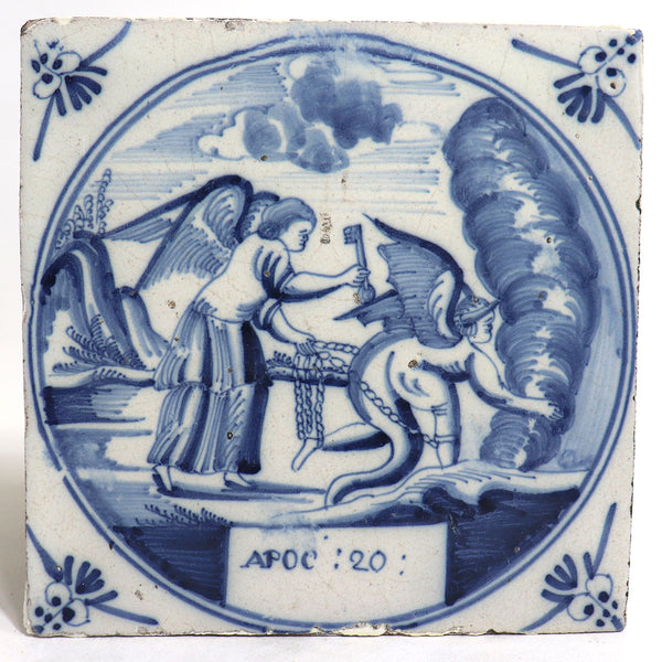 Set of Six Vintage Dutch Delft Blue and White Pottery Square Religious Tiles