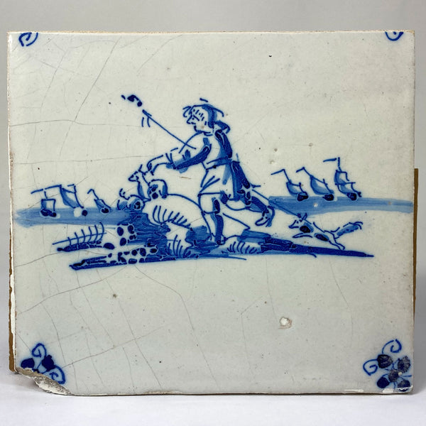 Collection of 16 Dutch Delft Blue and White Pottery Tiles