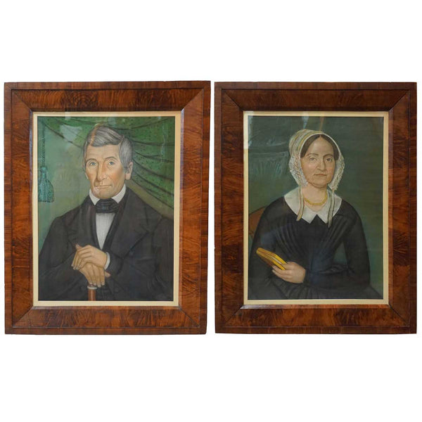 JACOB BAILEY MOORE New England Folk Art Pastel Portraits of Stephen and Dorothy (Dolly) Smyth