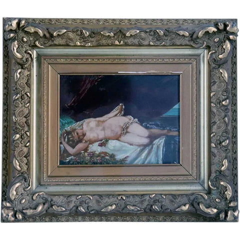 M. MINTO Oil on Board Painting, Reclining Nude Portrait of a Maiden