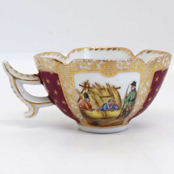 Pair of German Dresden Helena Wolfsohn Studio Gilt Porcelain Tea Cups and Saucer