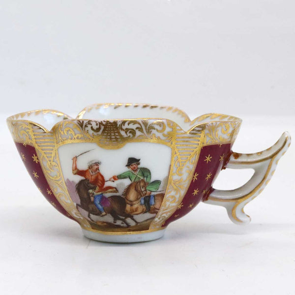 Pair of German Dresden Helena Wolfsohn Studio Gilt Porcelain Tea Cups and Saucer