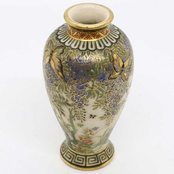 Miniature Japanese Meiji Satsuma Gilt Pottery Baluster Butterfly Vase