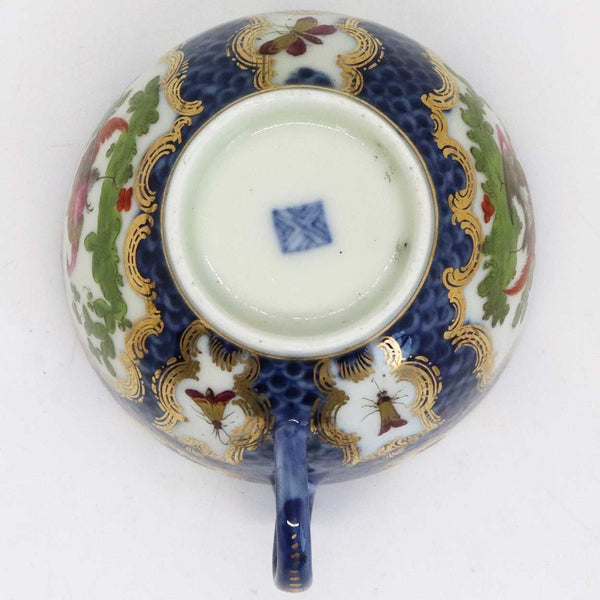 English 1st Period Worcester Gilt Porcelain Fancy Bird Pattern Tea Cup and Saucer