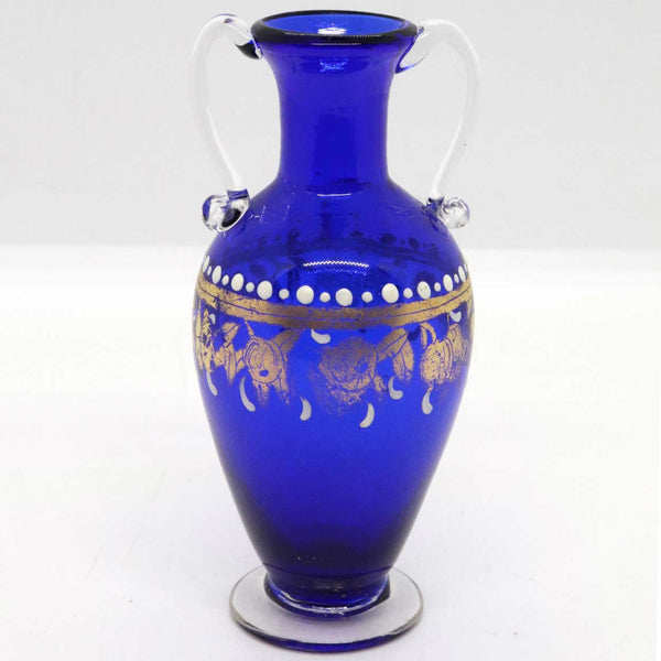 Small Italian Venetian Gilt and Enamelled Cobalt Blue Glass Bud Vase